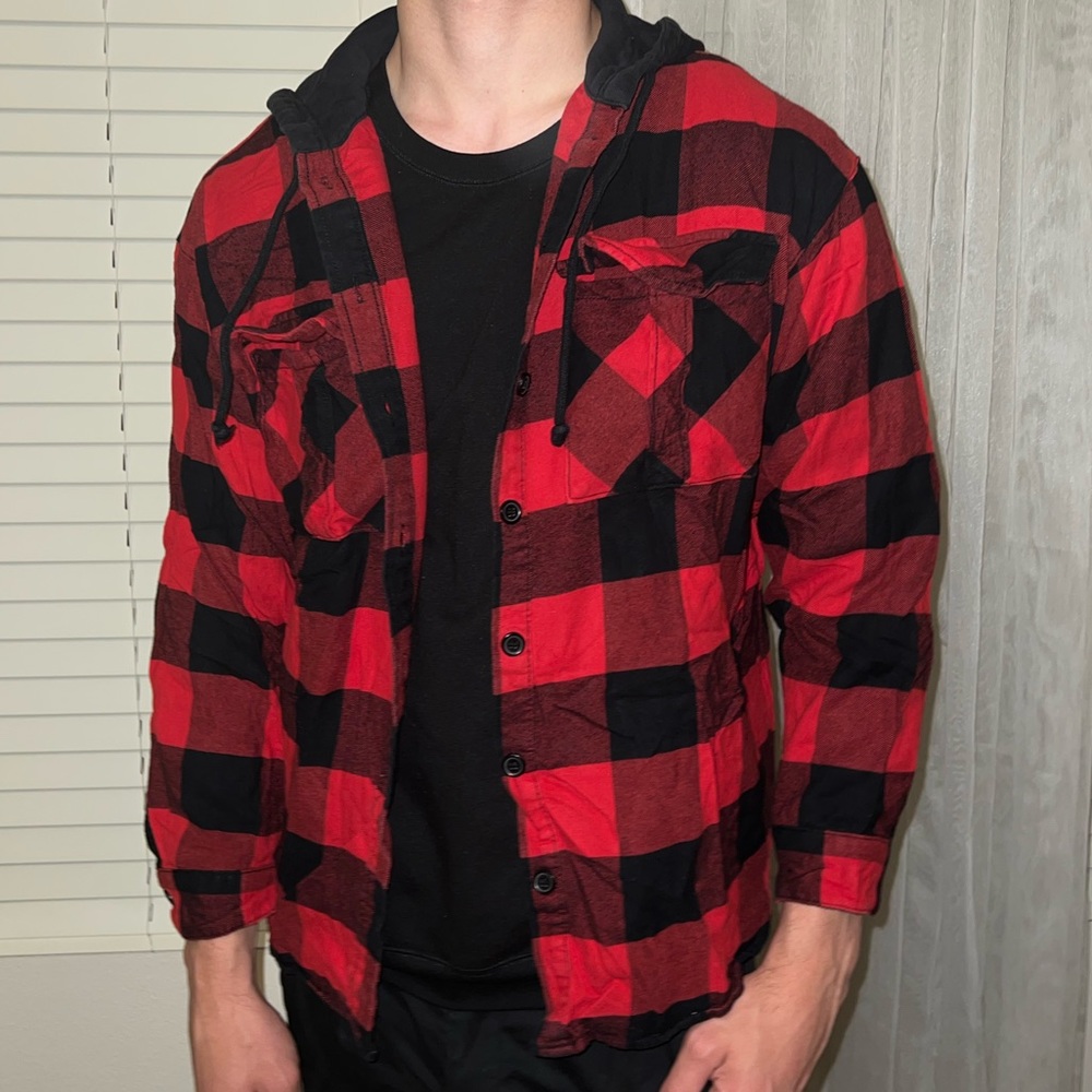 Red Plaid Print Jacket with Hoodie